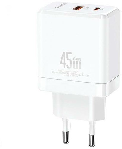 USAMS Charging USB-C+USB-A 45W GaN PD 3.0 Fast Whi