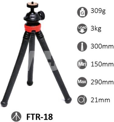 StudioKing Flexible Table Tripod FTR-18 with Smartphone Adapter