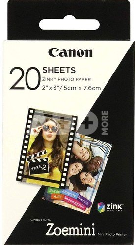 Canon 20 sheets ZP-2030 Photo Paper, White, 5 x 7.6 cm