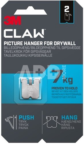 3M CLAW HOOK FOR DRYWALL, HOLD 7 KG, 2 HOOKS