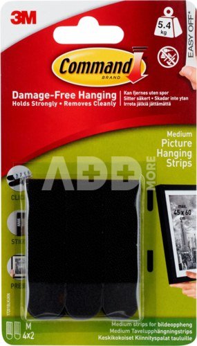 3M COMMAND HANGING STRIPS BLACK MEDIUM SET/4