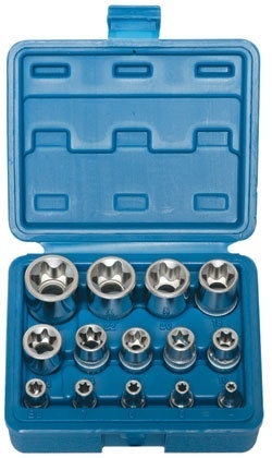 Galvučių rinkinys E-Star varžtams 14 vnt, 1/4"+3/8"+1/2", E4-E24 (KR121014)