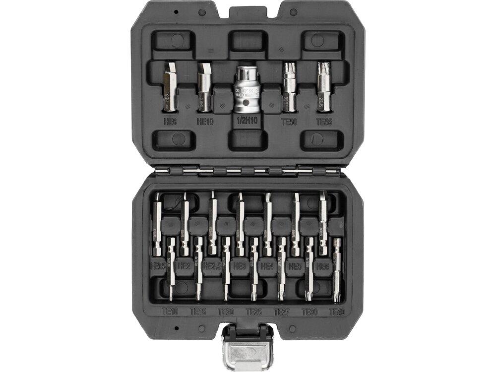 Antgalių rinkinys | sugadintiems T-Star (Torx) ir Hex | 19 vnt. (YT-04584)