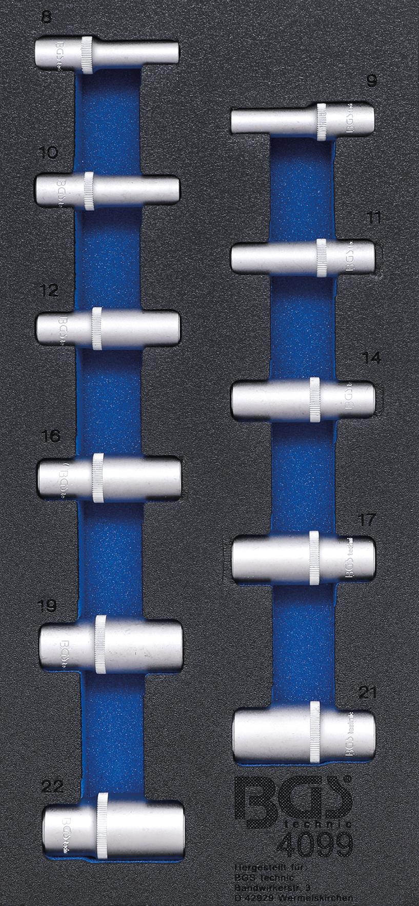 Įrankių dėklas 1/3: Galvutės | 10 mm (3/8") | coliniai dydžiai | ilgos | 11 vnt. (4099)