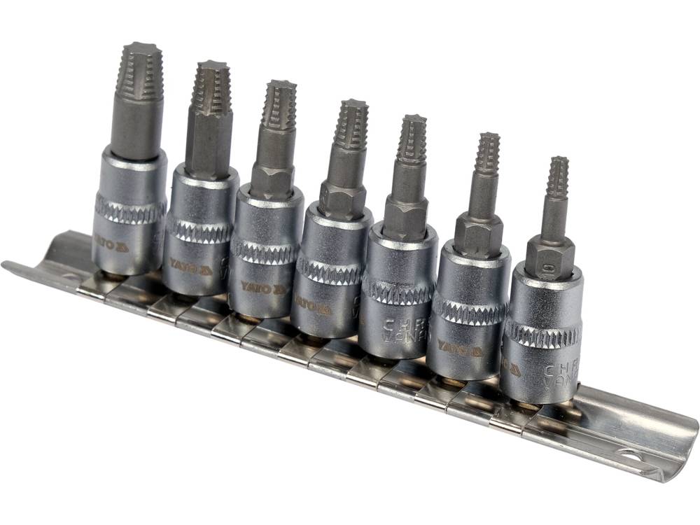Sraigtiniai ištraukikliai | 6,3 mm (1/4") / 10 mm (3/8") | pažeistam T-Star (Torx) T10 - T40 | 7 vnt. (YT-04581)