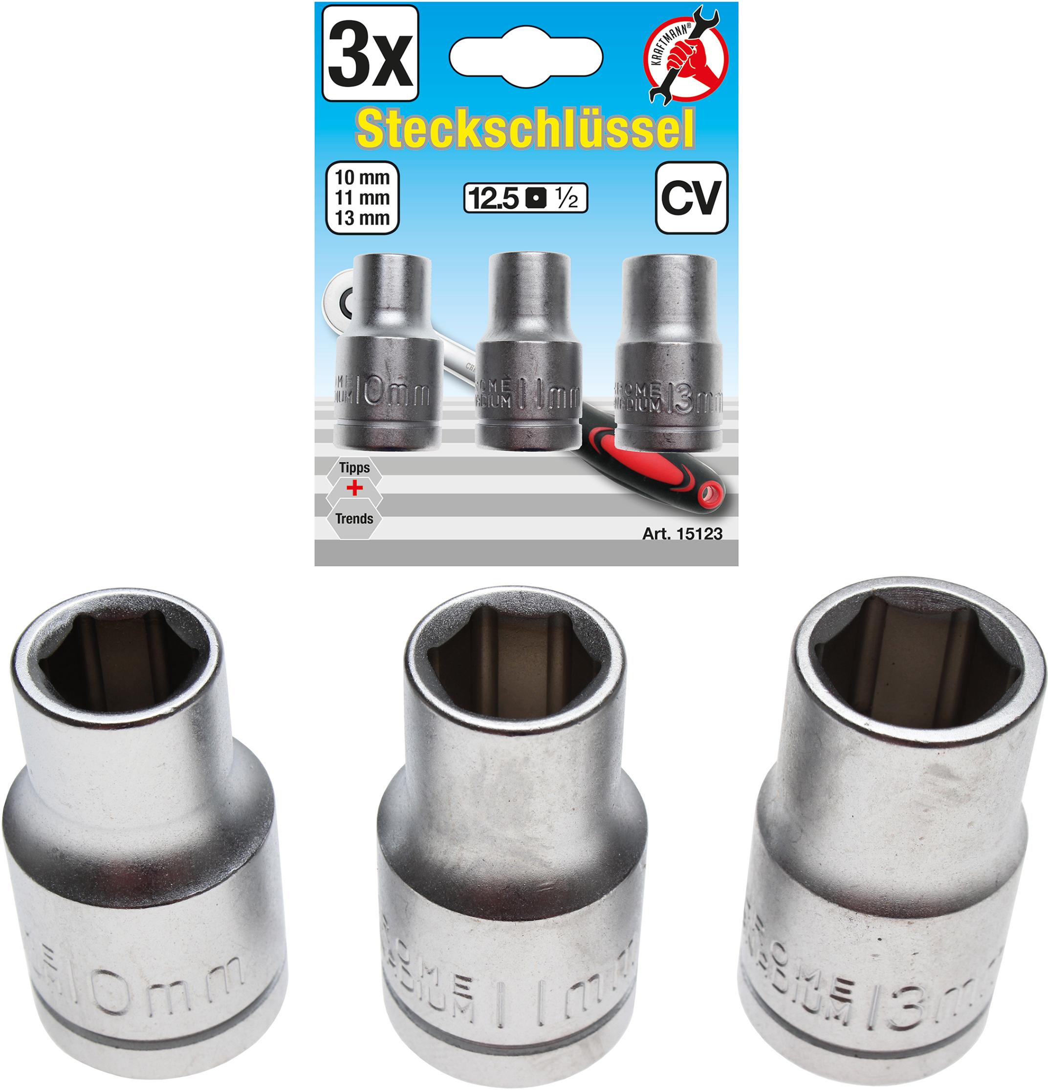 Galvučių rinkinys | 12,5 mm (1/2") | 10 - 11 - 13 mm | 3 vnt. (15123)