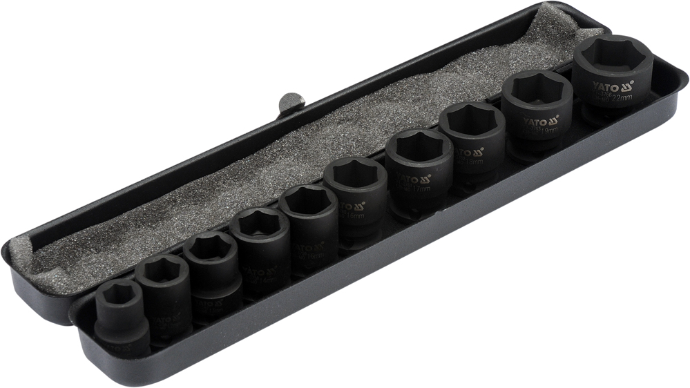 Smūginių galvučių rinkinys, šešiakampės | 10 mm (3/8") | 10 - 22 mm | 10 vnt. (YT-37690)