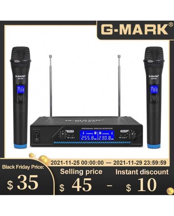 Belaidis mikrofonas G-MARK G210V 2 kanalų VHF profesionalus delninis mikrofonas vakarėliui karaoke