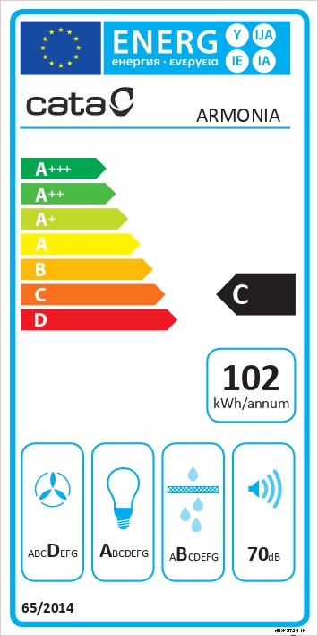Gartraukis CATA Hood ARMONIA 45 X Canopy Energy efficiency class C Width 44.8 cm 645 m³/h Mechanical LED Stainless steel