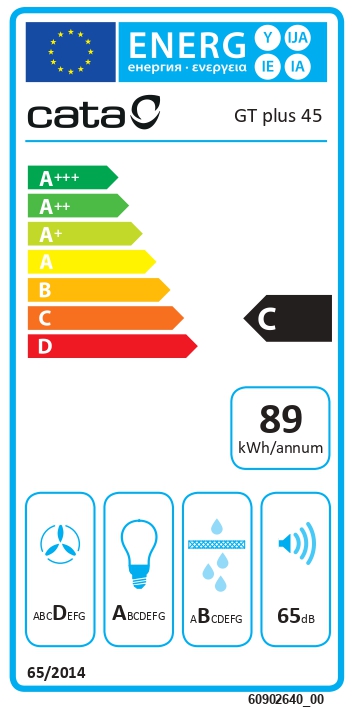 Gartraukis CATA GT-PLUS 45 BK /M Hood, Energy efficiency class C, Max 645 m³/h, Black