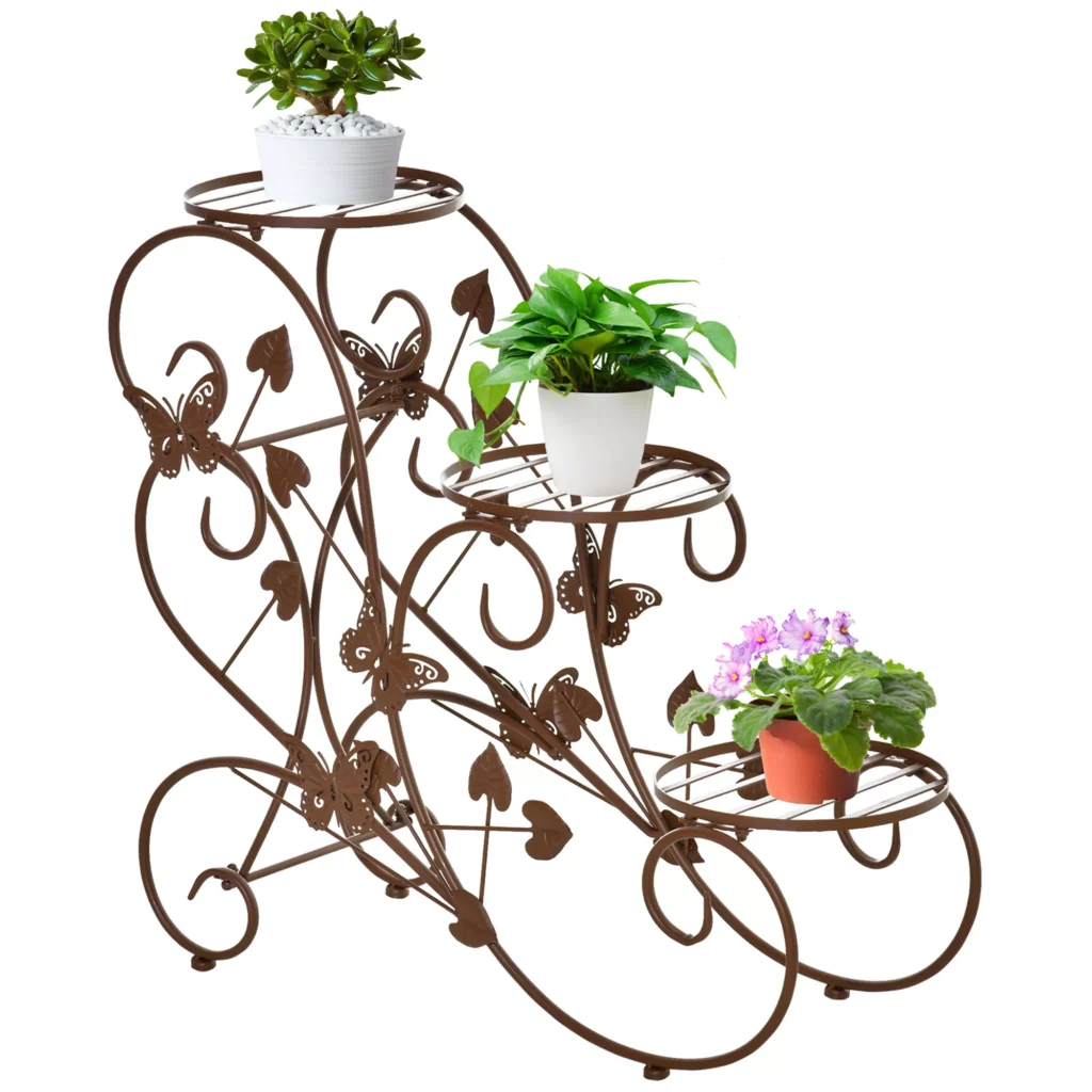 Trijų pakopų prancūziško stiliaus augalų stovas, metalas, bronza, 76x27x67cm