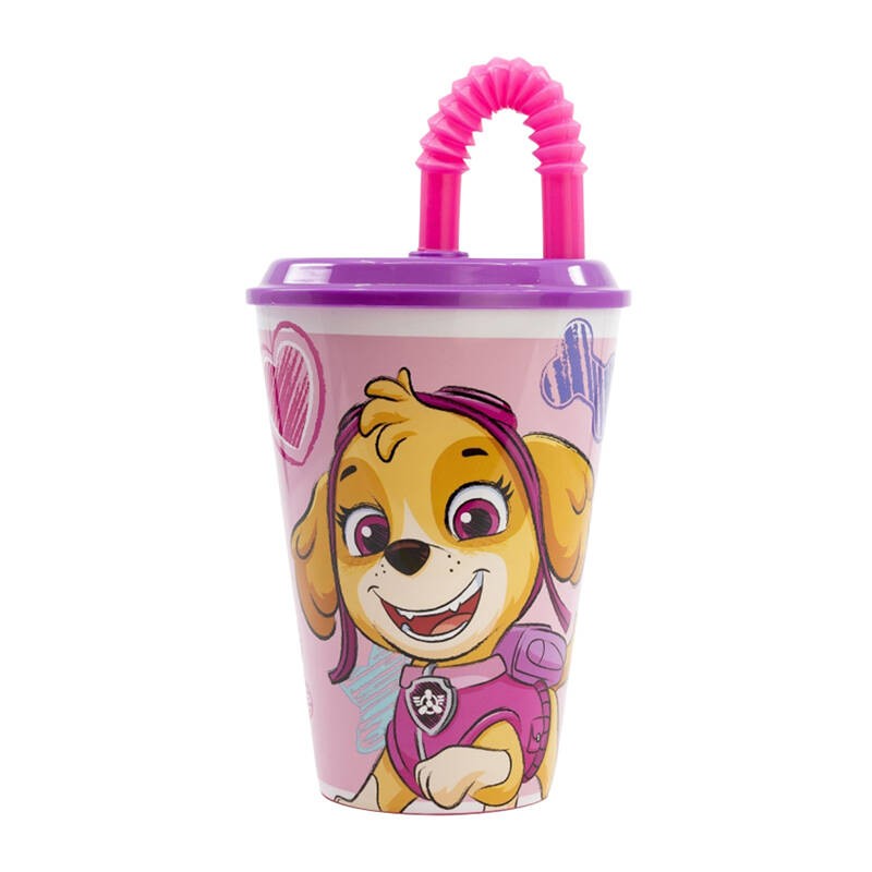 Vandens puodelis su šiaudeliu vaikams STOR 74530 430 ml "Paw Patrol Skye" (rožinis)