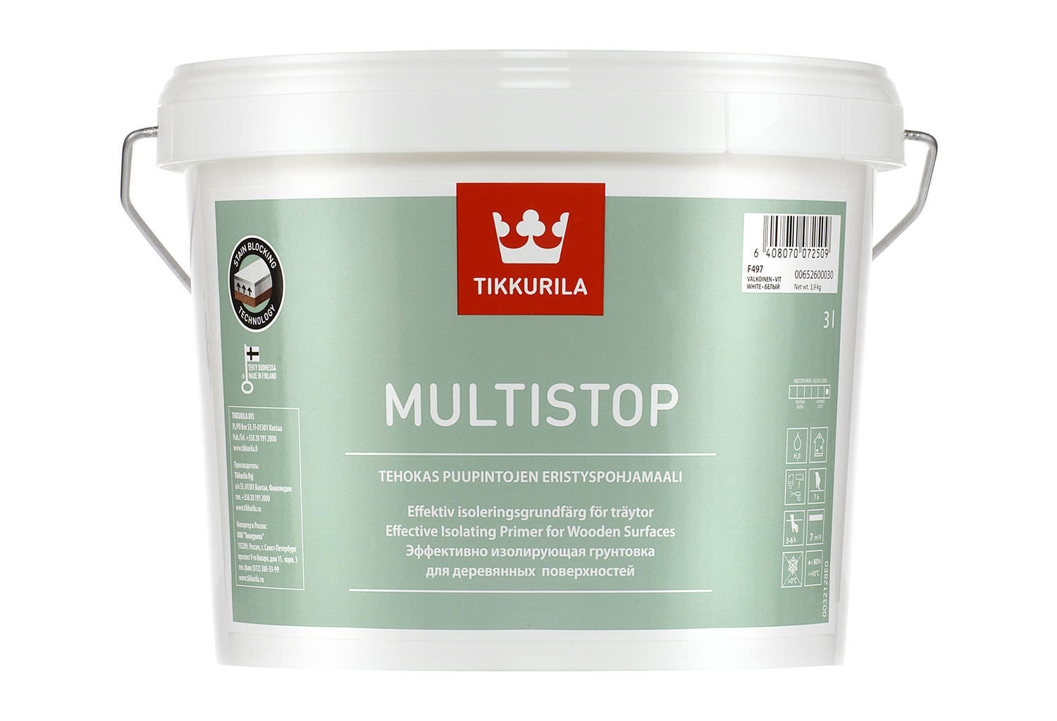 Medienos gruntas nuo sakų TIKKURILA MULTISTOP, visiškai matinis, 3 l