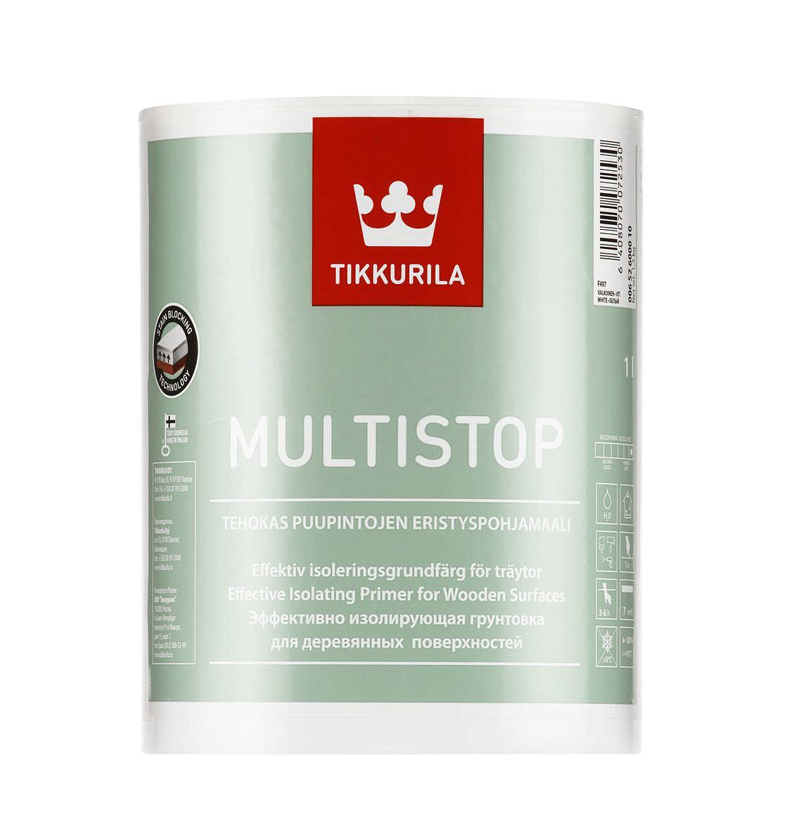 Medienos gruntas nuo sakų TIKKURILA MULTISTOP, visiškai matinis, 1 l