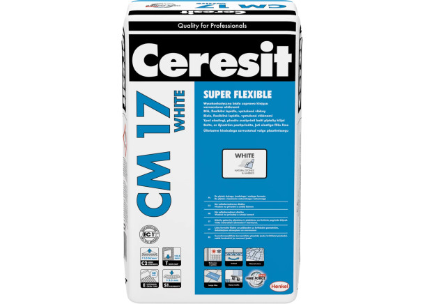 Klijai plytelių Ceresit CM 17 WHITE SUPER FLEXIBLE, itin elastingi, C2TE S1, balti, 25kg