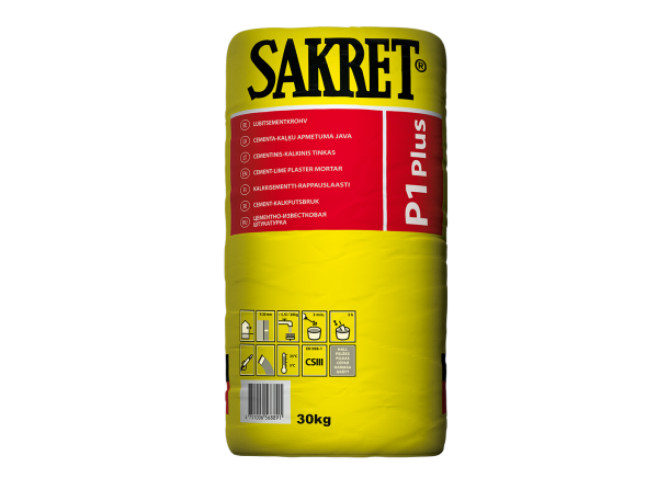 Tinkas Sakret P1 Plus cementinis kalkinis (mašininis tinkas) 30 kg
