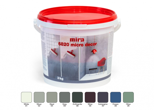 Tinkas Mira 6820 MICRO DECOR,  mikrocementas, dekoratyv. sienoms, 3kg (įv.spalvos)