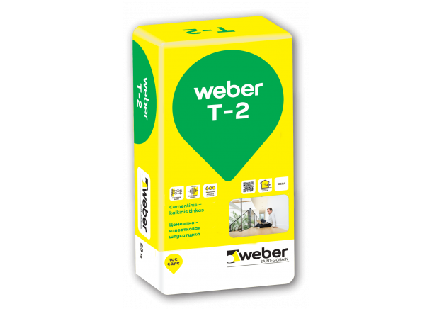 Tinkas Weber T-2, cementinis-kalkinis, grubesniems paviršiams, 5-20mm, 25kg