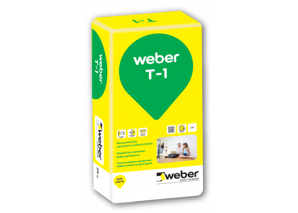 Tinkas Weber T-1, cementinis-kalkinis, vidui ir išorei, 3-10mm, 25kg