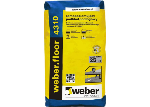 Mišinys grindims Weberfloor 4310, savaime išsilyginantis, sustiprintas plaušu 2-50mm, 25kg