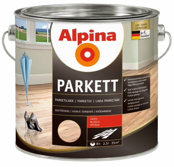 Lakas parketui medinėms grindims blizgus Alpina parkettlack Glanzend 5 l