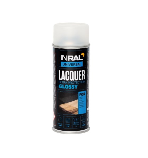 Akrilinis lakas INRAL LACQUER, skaidri, blizgi, 400ml