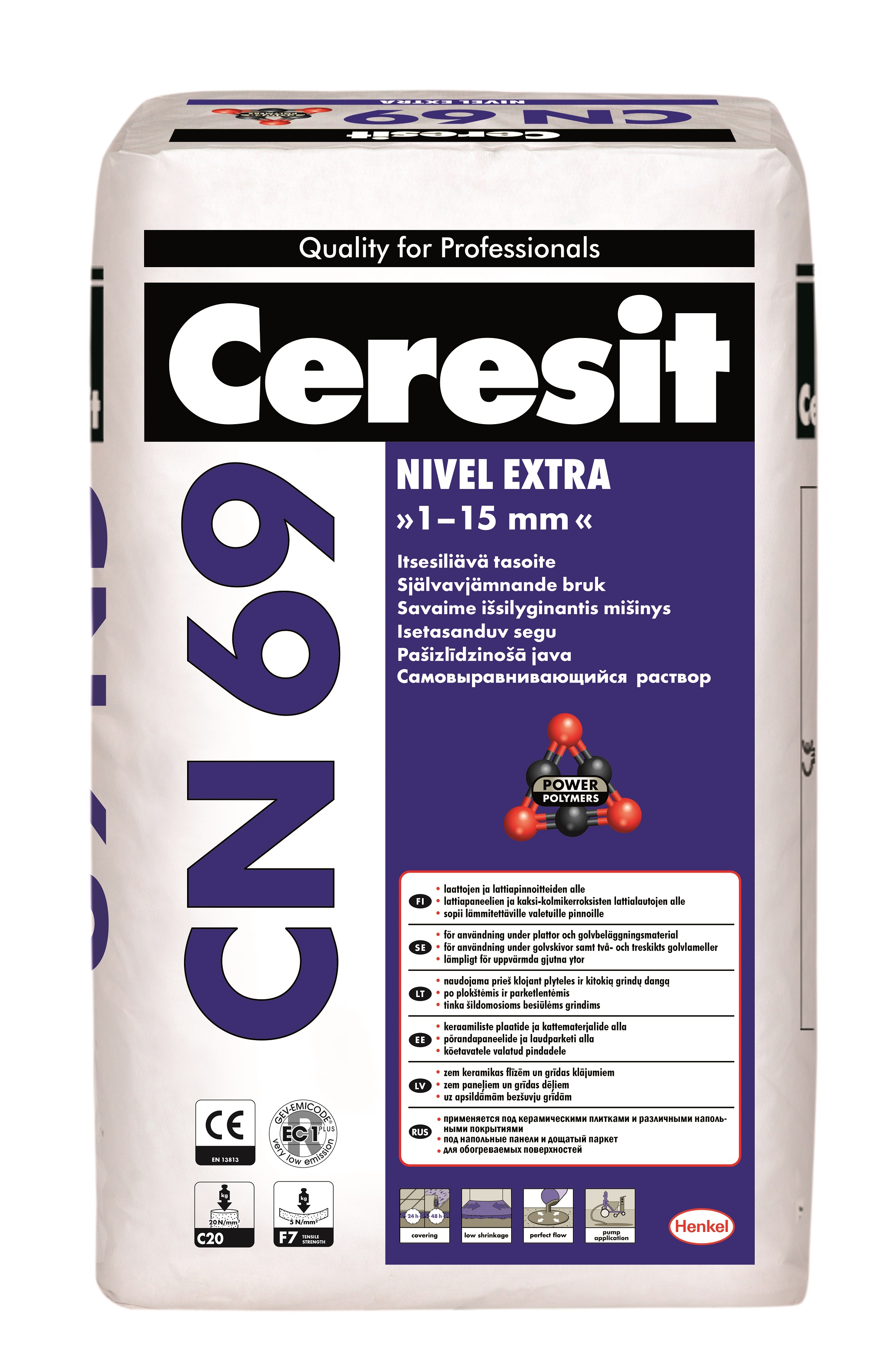 Mišinys Ceresit CN69 grindų išlyginimui 1-15mm, 25kg