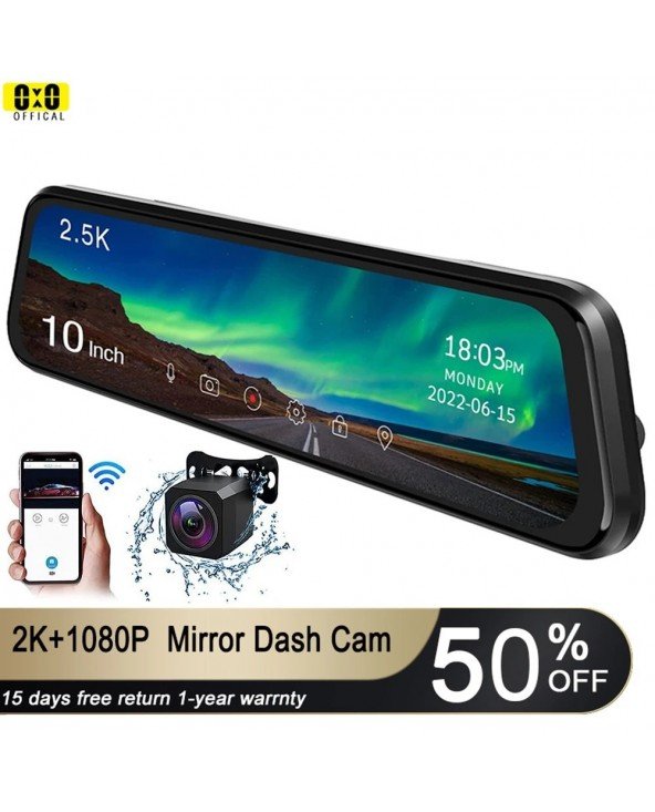 Veidrodinis DVR automobilinis vaizdo įrašymo įrenginys Ultra HD 2.5K Dash Cam Registrar 1080P 10 colių galinio vaizdo kamera