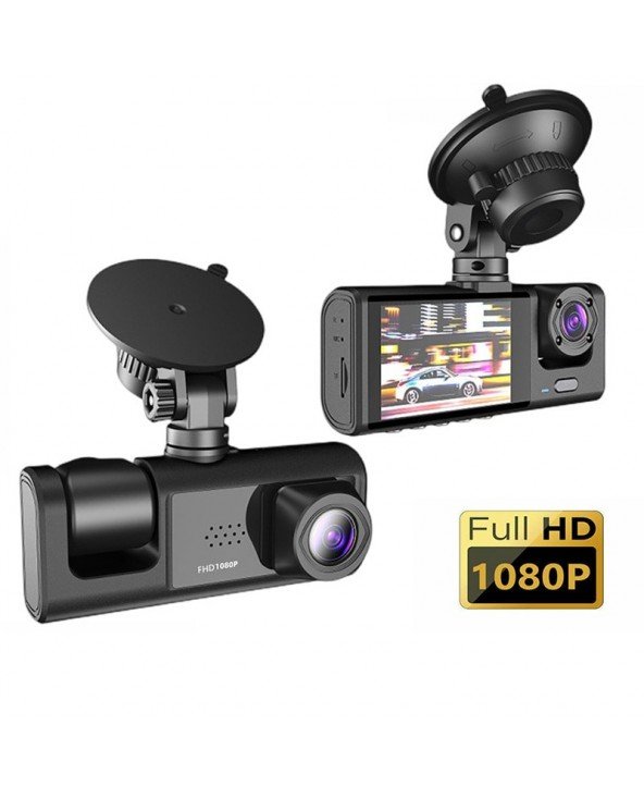 Dash Cam W / IR naktinio matymo įrašymas ir 2 colių IPS ekranas 1080P 3 kamera