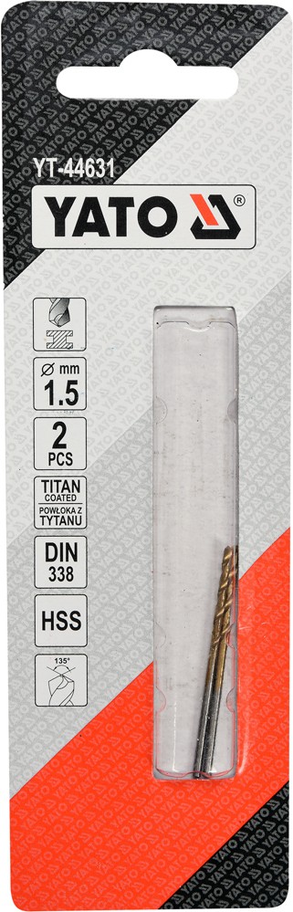 Grąžtas metalui HSS-TIN 1.5 mm, 2vnt. (YT-44631)