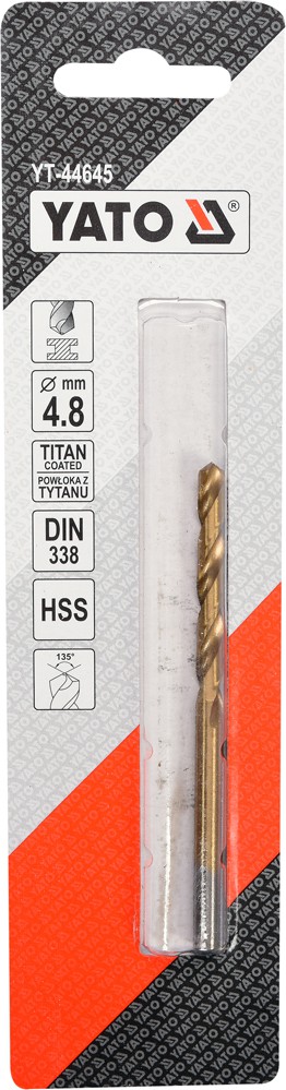 Grąžtas metalui HSS-TIN 4.8 mm (YT-44645)