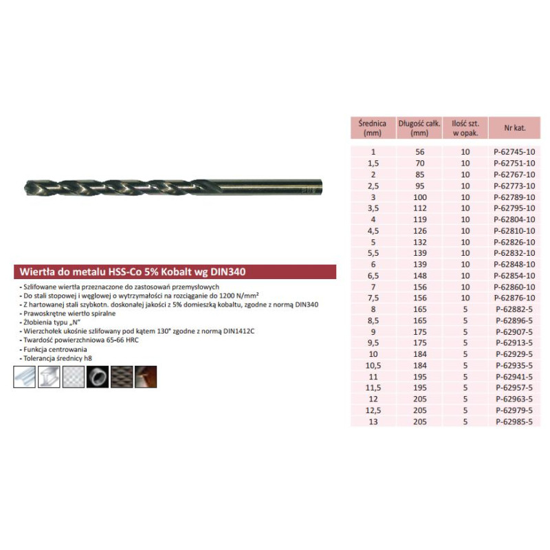 P-62832-10 METAL HSS-CO grąžtas 5,5 x 139 mm LONG