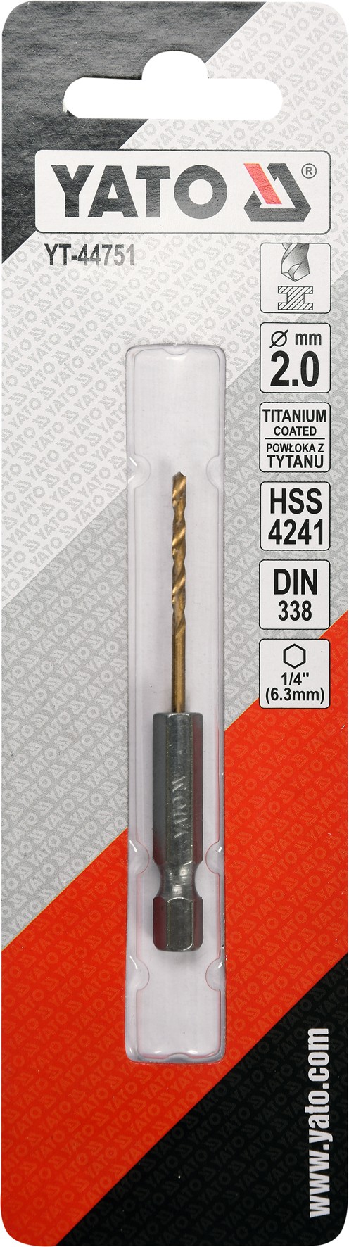 Grąžtas metalui su Hex 6.3 mm (1/4") galu HSS-TiN | 2.0 mm (YT-44751)