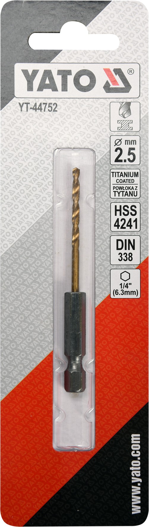 Grąžtas metalui su Hex 6.3 mm (1/4") galu HSS-TiN | 2.5 mm (YT-44752)