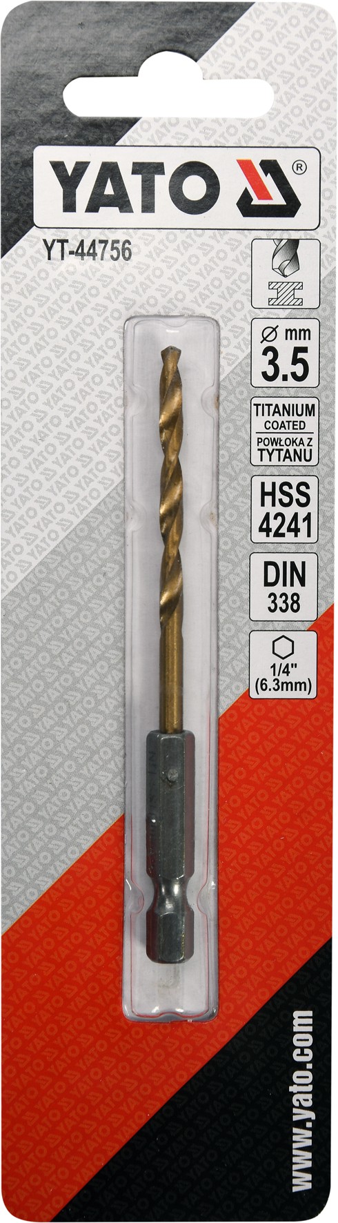 Grąžtas metalui su Hex 6.3 mm (1/4") galu HSS-TiN | 3.5 mm (YT-44756)