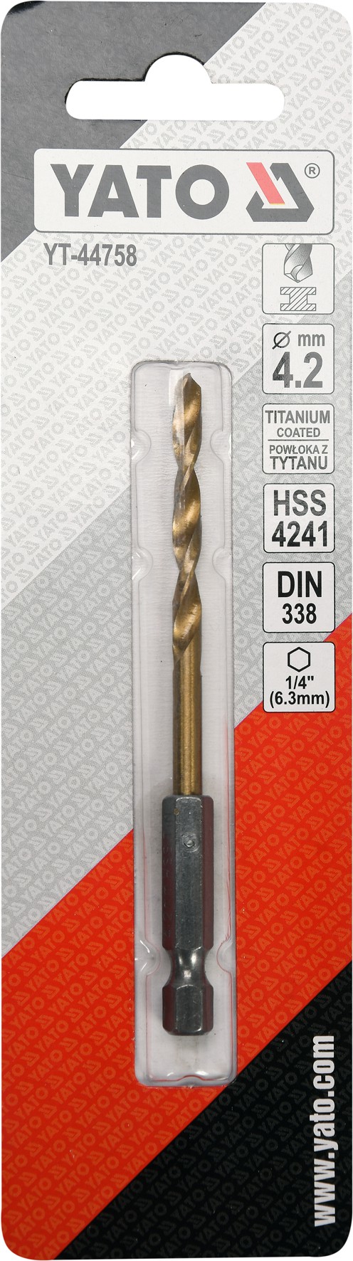 Grąžtas metalui su Hex 6.3 mm (1/4") galu HSS-TiN | 4.2 mm (YT-44758)