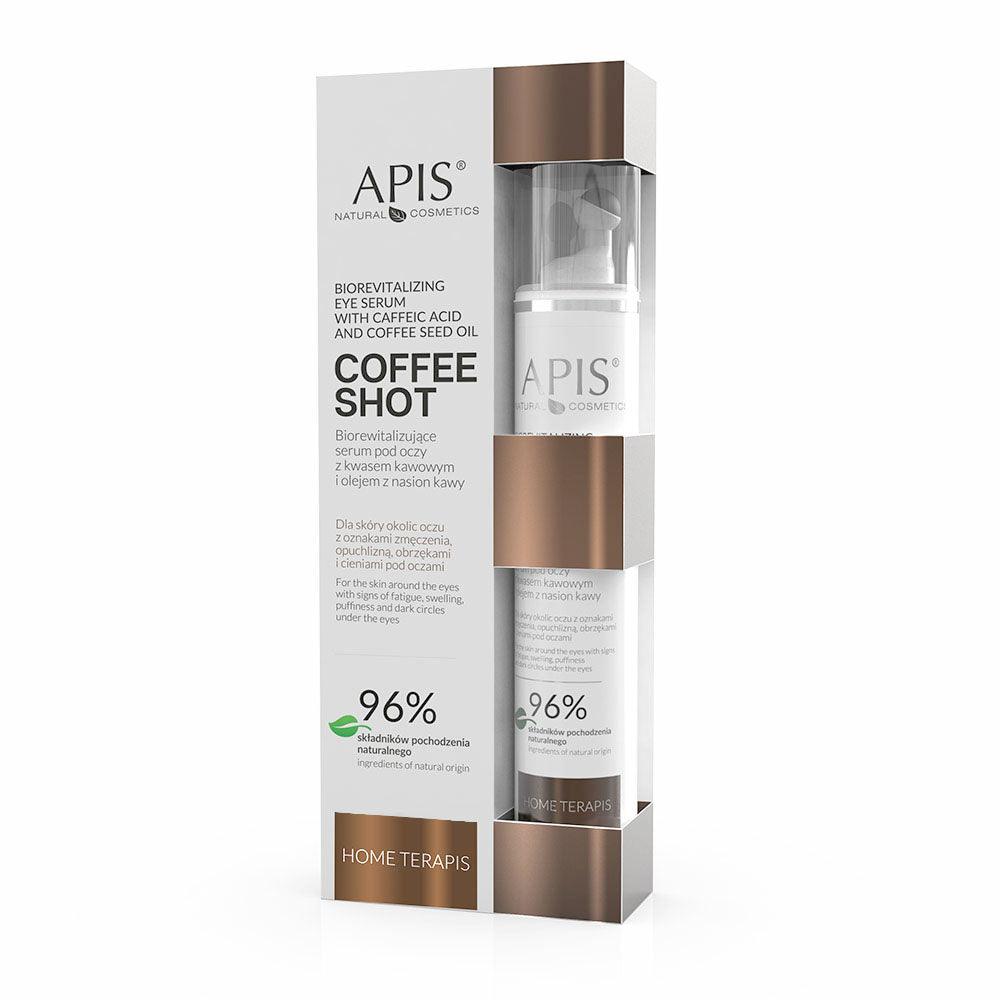 APIS COFFEE SHOT biorevitalizuojantis paakių serumas su kavos rūgštimi ir kavos sėklų aliejumi, 10 ml