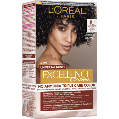L'Oréal Paris Excellence Creme Universal Nudes Ilgalaikiai plaukų dažai, 1U Universal Black