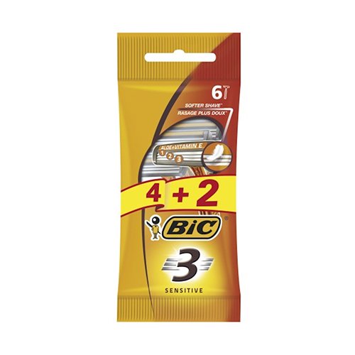 Vienkartiniai skustuvai BIC 3 SENSITIVE, 6 vnt.
