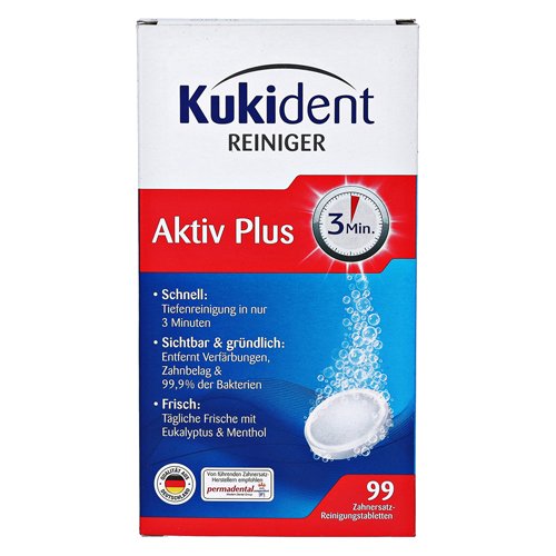 Dantų protezų valymo tabletės KUKIDENT AKTIV PLUS, 99 tabl.