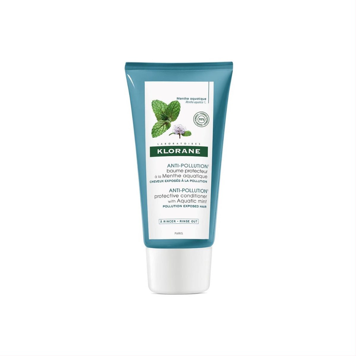 KLORANE ANTI-POLLUTION MINT, valantis ir blizgesio suteikiantis kondicionierius su natūraliu vandeninės mėtos ekstraktu, 150 ml