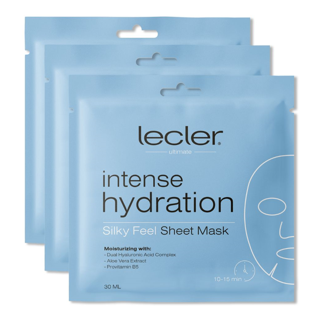Drėkinanti lakštinė veido kaukė Lecler INTENSE HYDRATION. 3 vnt.