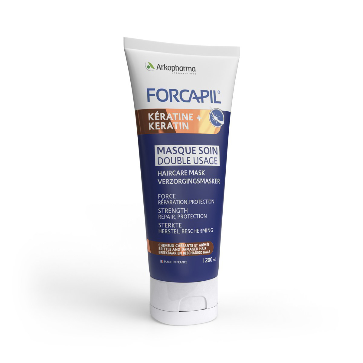 FORCAPIL KERATIN+, dvejopo naudojimo plaukų priežiūros kaukė, 200ml