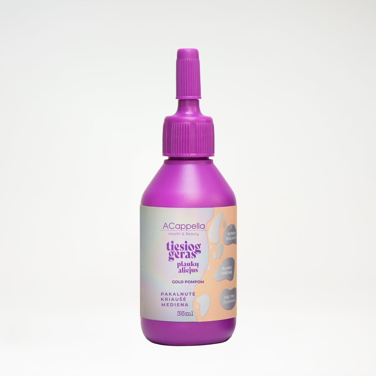 Acappella TIESIOG GERAS plaukų aliejus, GOLD POMPOM, 35 ml