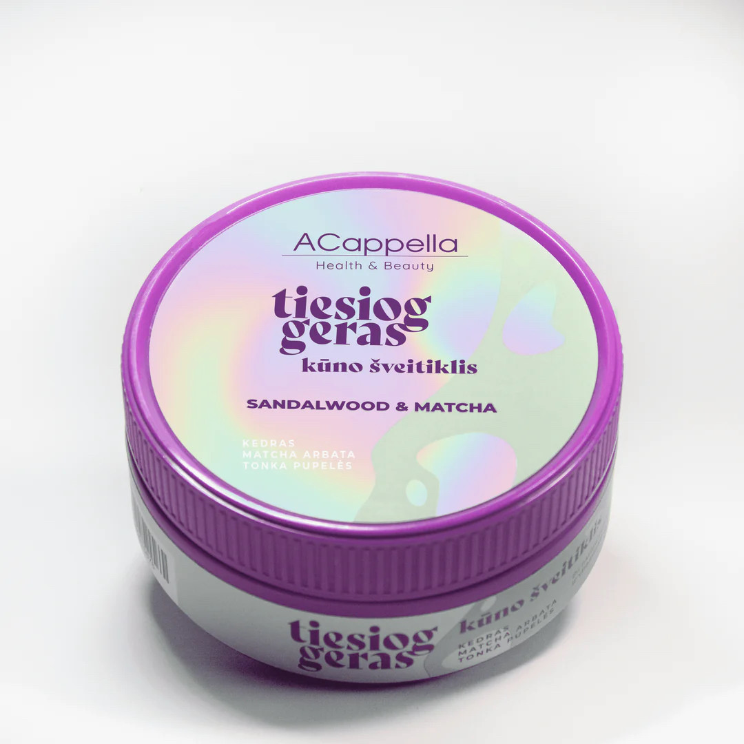 ACappella TIESIOG GERAS kūno šveitiklis, SANDALWOOD & MATCHA, 350 g