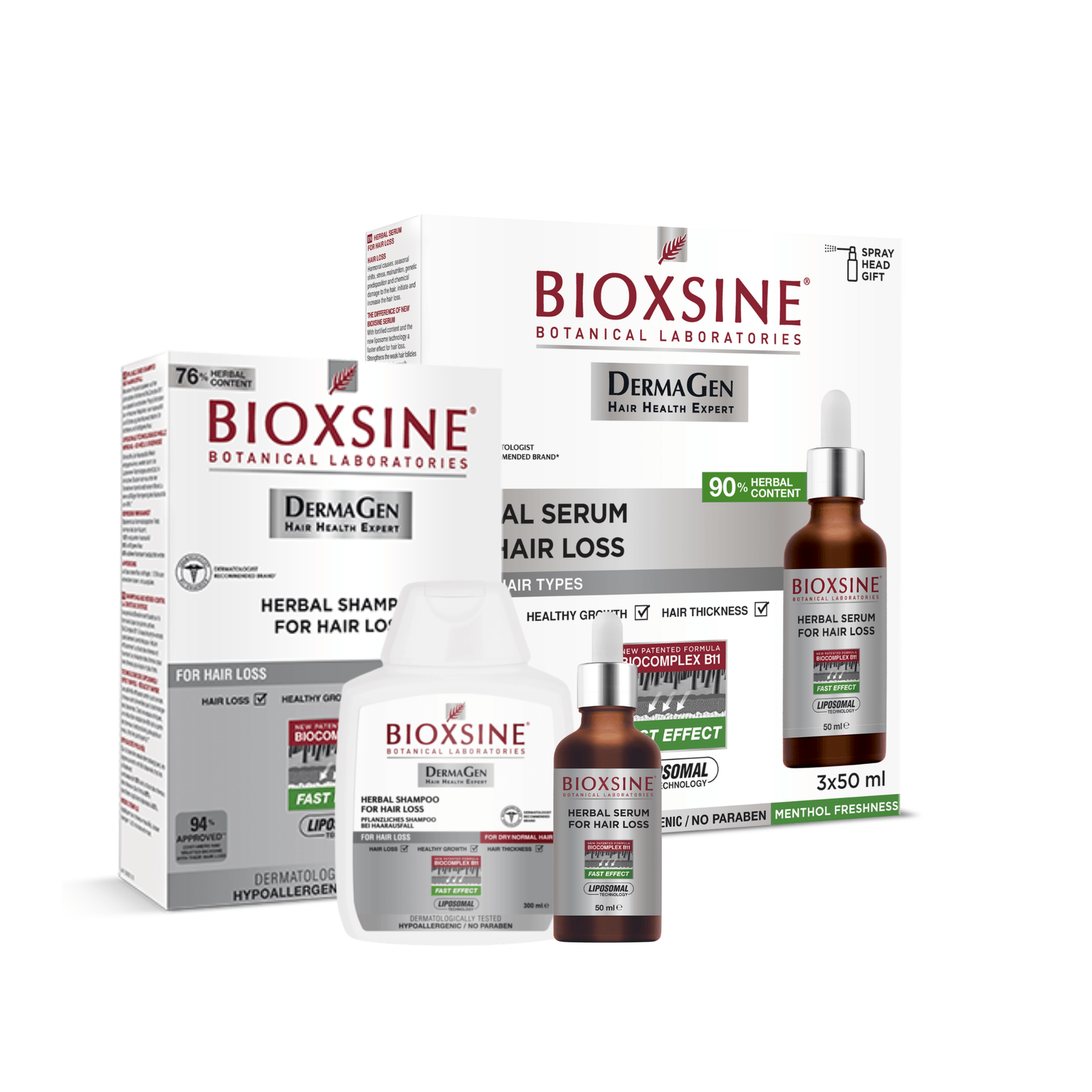 Rinkinys: Serumas nuo plaukų slinkimo 3x50 ml + Šampūnas normaliems/sausiems plaukams, 300 ml