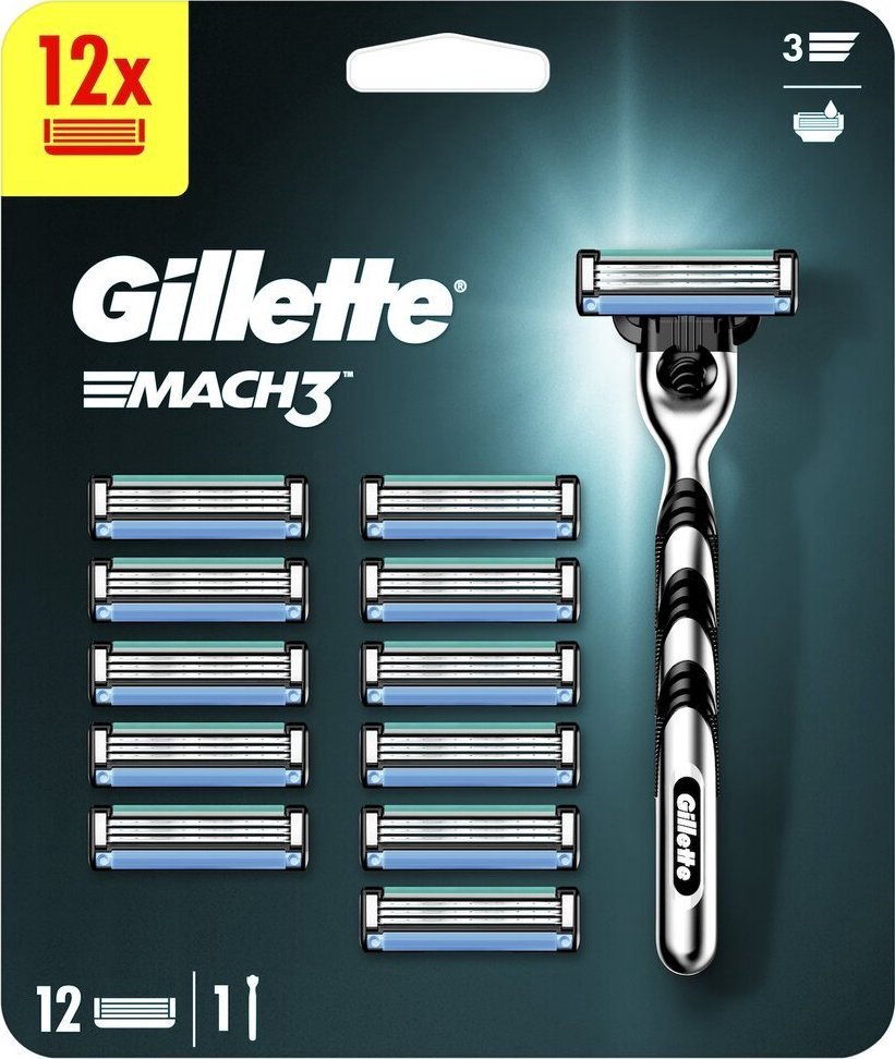 Gillette Mach3 set: razor, 1 pc + shaving heads, 12 pcs.