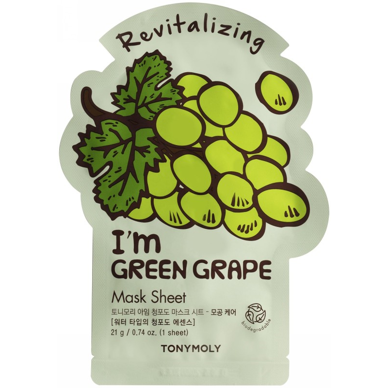 TONYMOLY Veido kaukė I´m Green Grape Mask Sheet TM00005839, su vynuogių ekstraktu, 21 g