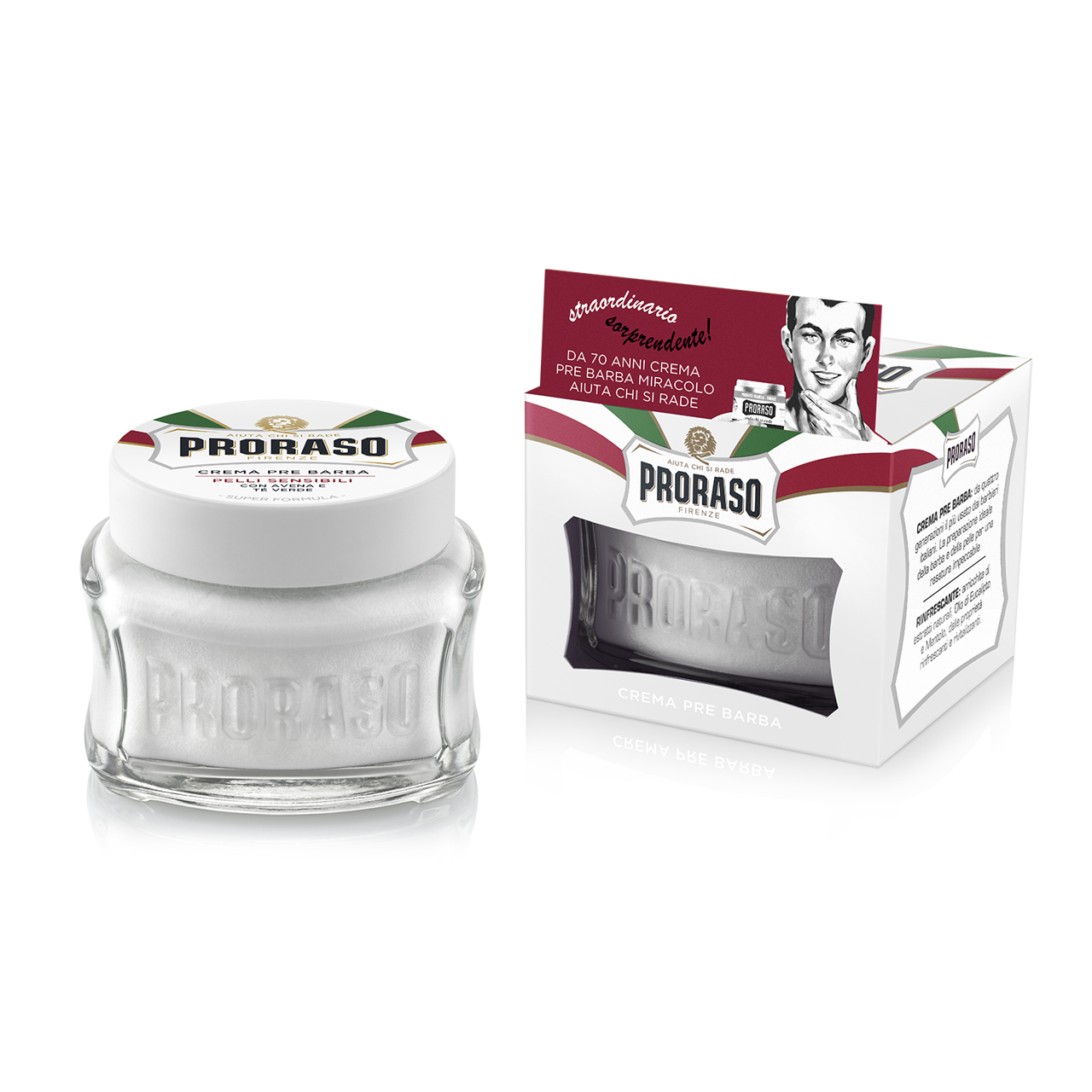 PRORASO WHITE PRE-SHAVE CREAM, kremas prieš skutimąsi jautriai odai, 100ml