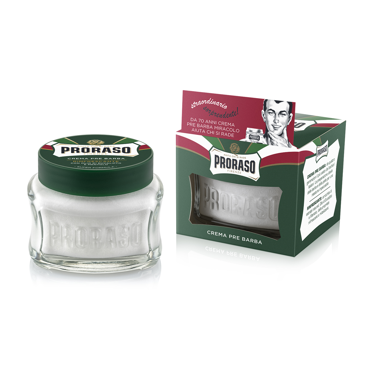 PRORASO GREEN PRE-SHAVE CREAM, gaivinantis kremas prieš skutimąsi, 100ml